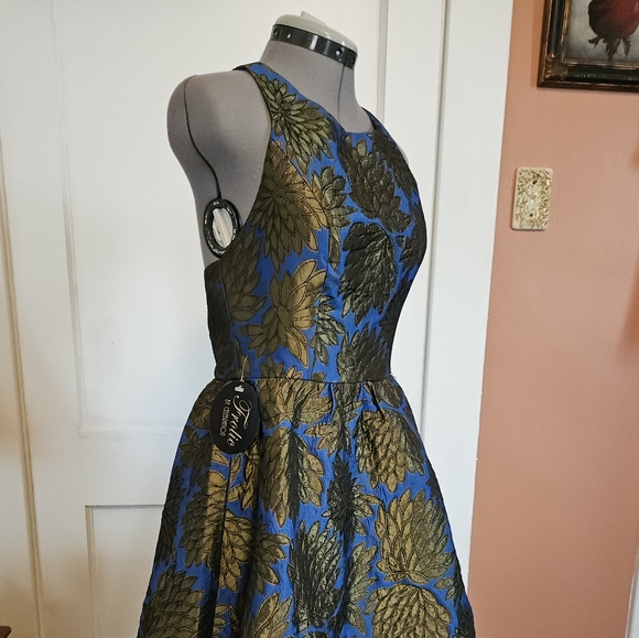 NWT Ark & Co Blue and Olive Quilted Mini Party Dress S - Picture 4 of 8